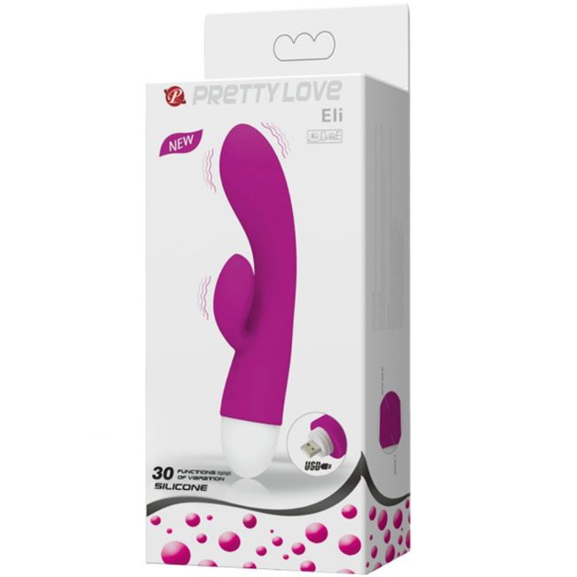 Close-up do Pretty Love Vibrador Smart Eli mostrando seu design ergonómico, textura de silicone macio e estimulador tipo 'orelha de coelho'.
