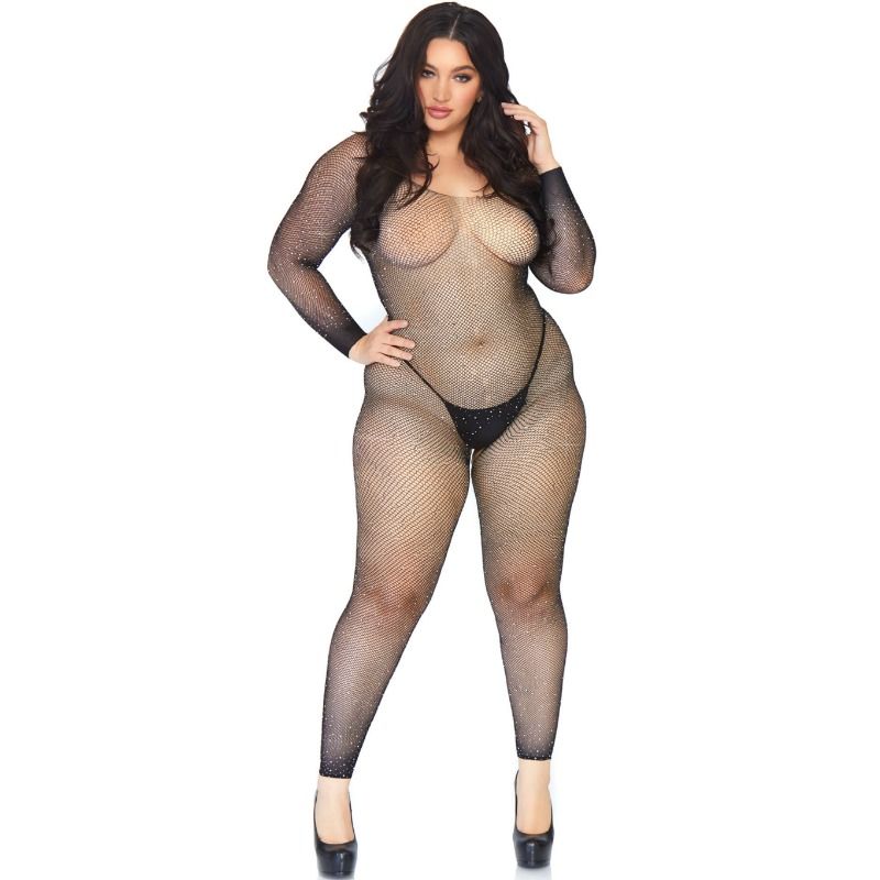 Meia corporal arrastão cristalizada Leg Avenue 1X-2X com design sensual.