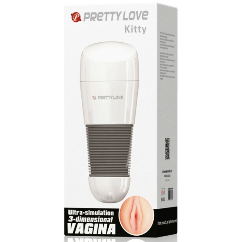 Close-up do Masturbador Masculino PRETTY LOVE Kitty Vagina Realista Branca, mostrando sua textura interna e design externo.