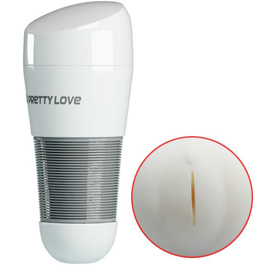 Close-up do Masturbador Masculino PRETTY LOVE Kitty Vagina Realista Branca, mostrando sua textura interna e design externo.