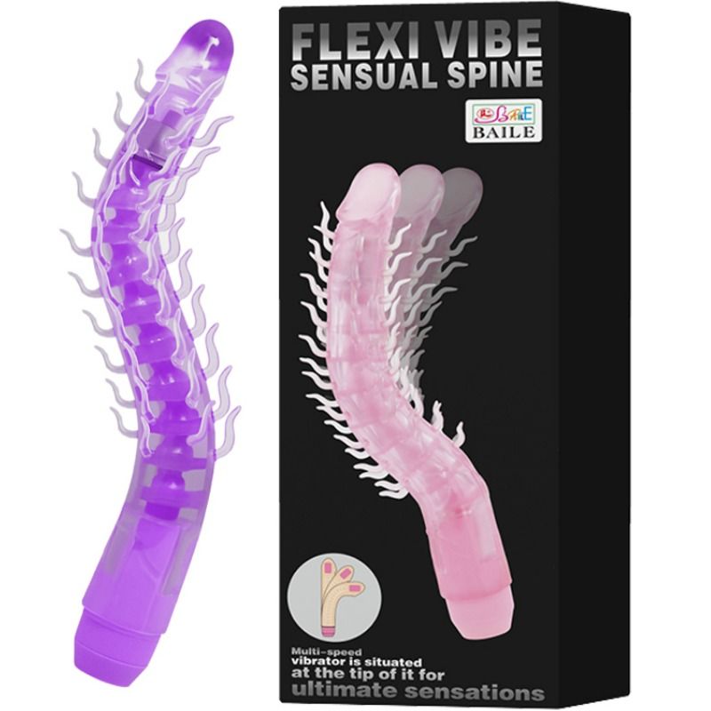 Close-up do Dildo Vibratório Flexível Dobrável Coluna Sensual BAILE 23.5 CM em cor lilás, mostrando detalhes da sua textura realista e forma ergonómica.