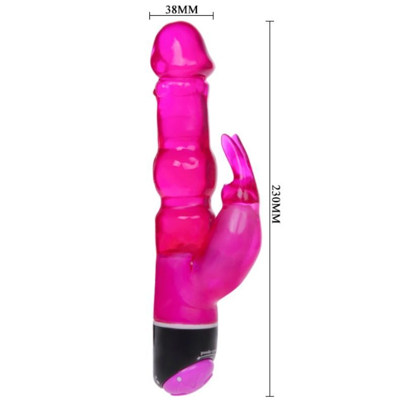Close-up do Vibrador Rabbit Waves of Pleasure Fantasy BAILE 23cm, destacando o design gelatinoso e o coelho estimulador.