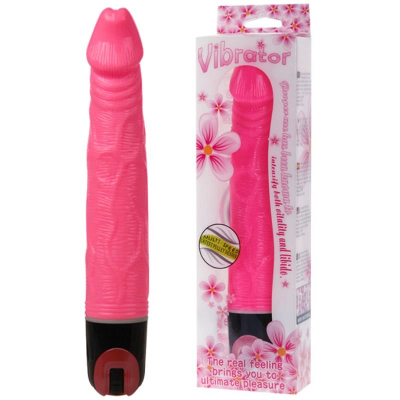 Close-up do BAILE Vibrador Realista Multivelocidade Texturizado 21.5cm Rosa, destacando a textura venosa e cor.