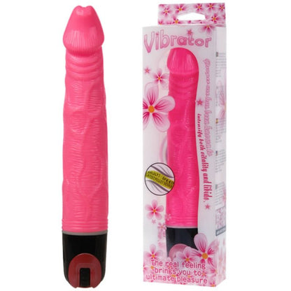 Close-up do BAILE Vibrador Realista Multivelocidade Texturizado 21.5cm Rosa, destacando a textura venosa e cor.