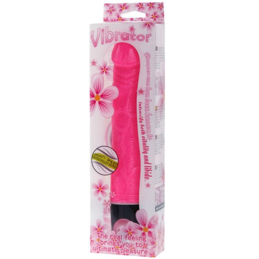 Close-up do BAILE Vibrador Realista Multivelocidade Texturizado 21.5cm Rosa, destacando a textura venosa e cor.