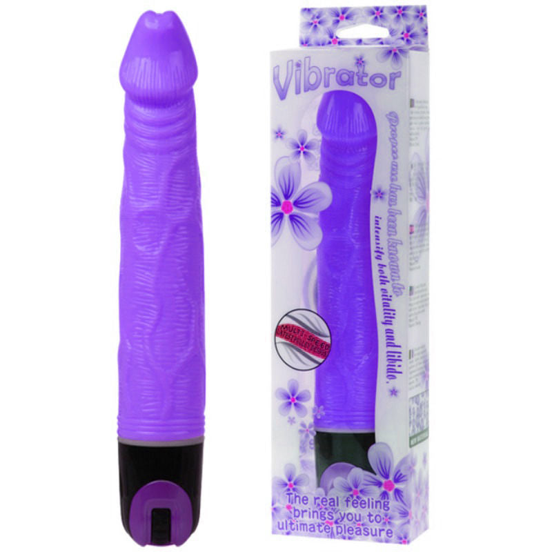 Vibrador BAILE Multivelocidade Roxo 21.5 CM com detalhes texturizados para prazer intenso.