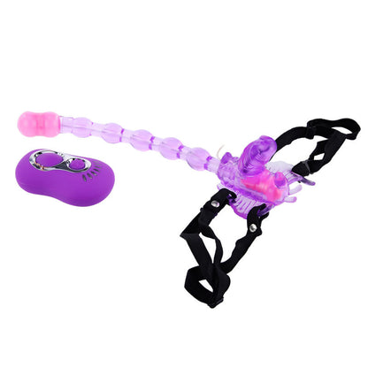 Imagem do BAILE Vibrador Borboleta Triplo com Controle Remoto, destacando seu design flexível e tiras ajustáveis.
