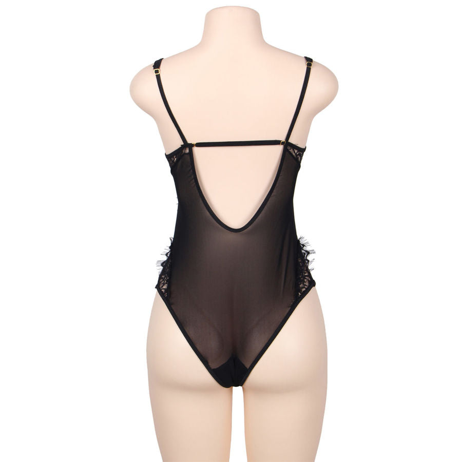 Ursinho de lingerie Subblime Queen Plus com renda floral e peluche preta