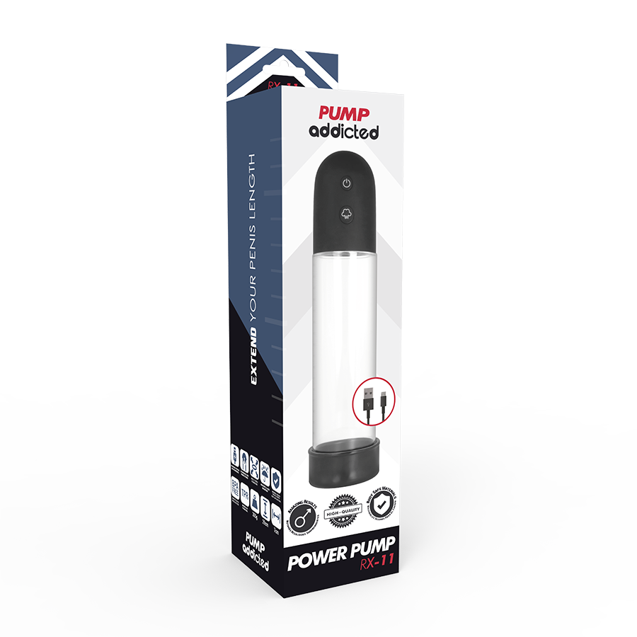 Bomba de Ereção Automática Pump Addicted RX11 para aumento peniano e ereções firmes.