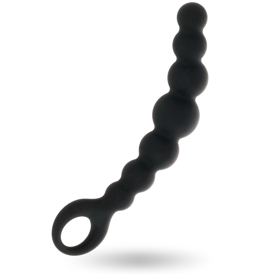 Contas Anais Intense de silicone preto, detalhe do design com 8 bolas macias para estimulação anal.
