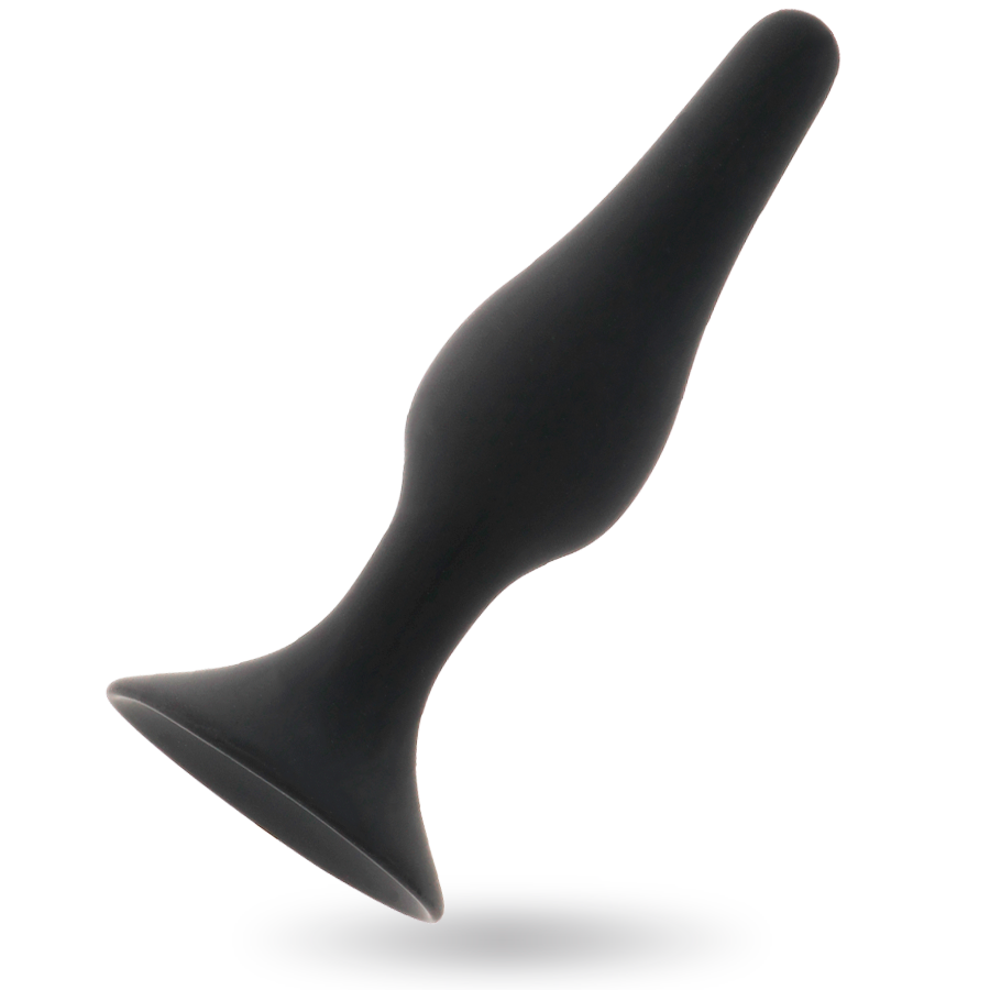 Close-up do Plug Anal INTENSE de Silicone Macio e Gradual 15,5cm, mostrando sua forma cônica e material liso e preto.