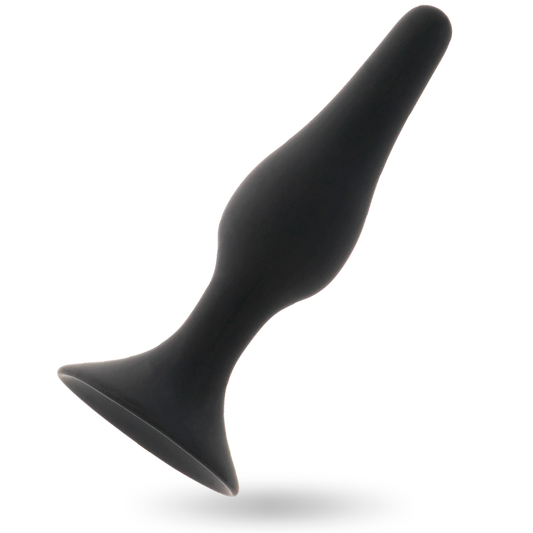 Close-up do Plug Anal INTENSE de Silicone Macio e Gradual 15,5cm, mostrando sua forma cônica e material liso e preto.