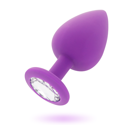 Close-up do INTENSE Plug Anal de Silicone Macio com Base Diamante Lilás, mostrando sua textura e formato ergonómico.