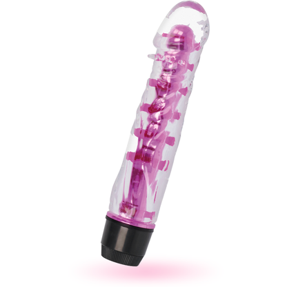 Close-up of the GLOSSY Vibrador Lenny Rosa, highlighting its ergonomic shape and smooth TPE texture.