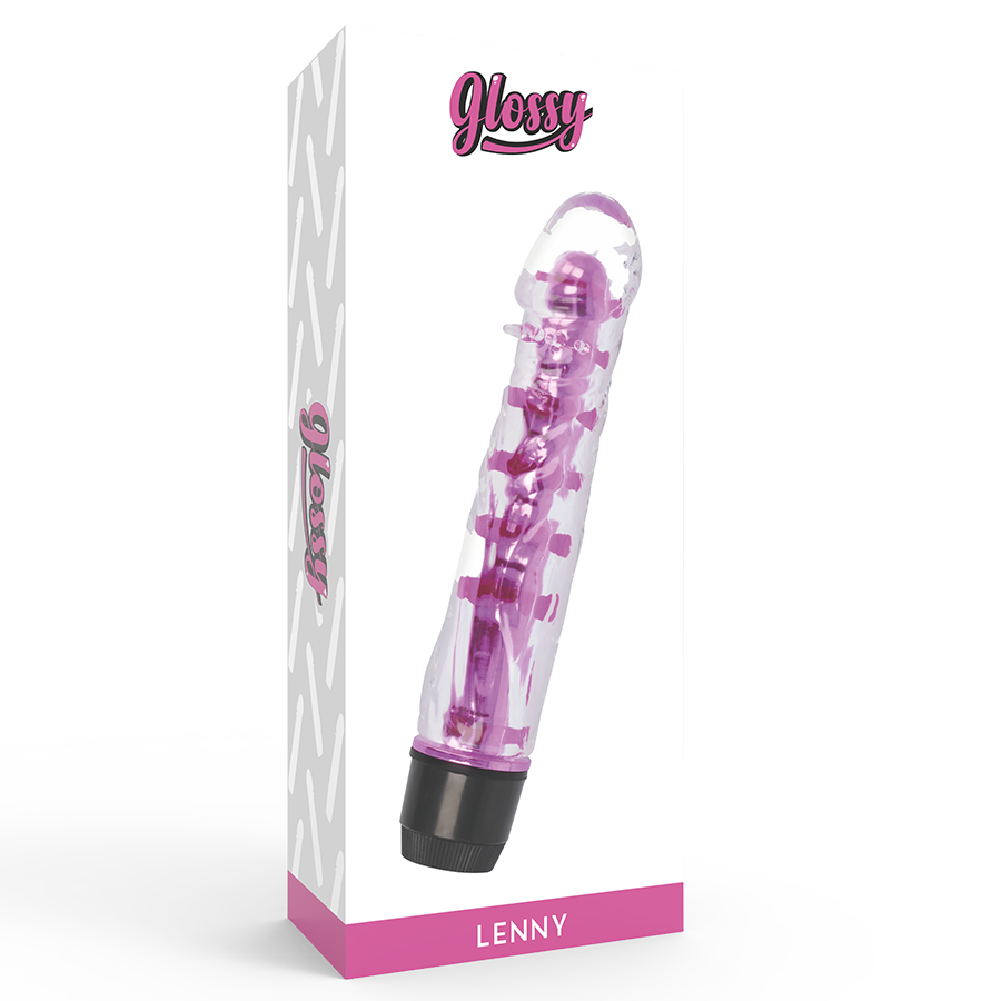 Close-up of the GLOSSY Vibrador Lenny Rosa, highlighting its ergonomic shape and smooth TPE texture.