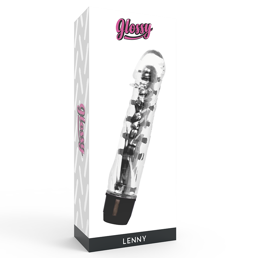 Close-up do Vibrador GLOSSY Lenny Preto com sua textura suave e design ergonômico.