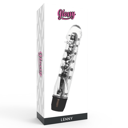Close-up do Vibrador GLOSSY Lenny Preto com sua textura suave e design ergonômico.