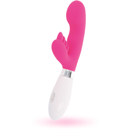 Close-up do vibrador coelho GLOSSY Elvi Rosa, mostrando seu design ergonómico e material de silicone.