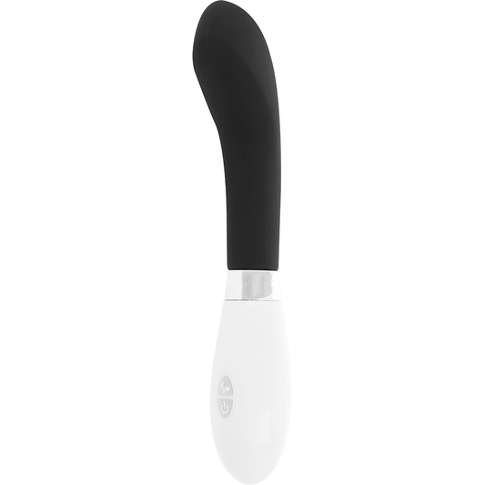Vibrador GLOSSY John Curvo Preto com 10 funções, feito em silicone macio e à prova de água.