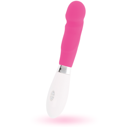 Close-up of the GLOSSY Vibrador Paul Rosa showing its realistic design and smooth, pink silicone texture.