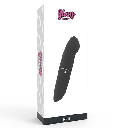 Vibrador GLOSSY Phil Preto para estimulação do ponto G e prazer discreto em viagens.