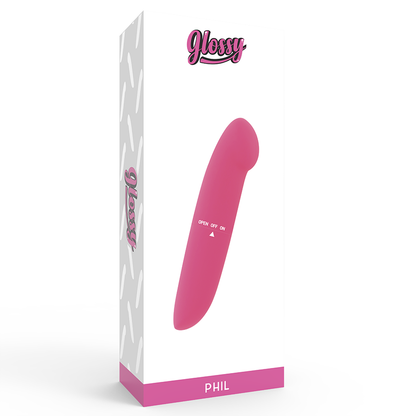 Close-up do Vibrador GLOSSY Phil Compacto Rosa, destacando seu design discreto e material sedoso.