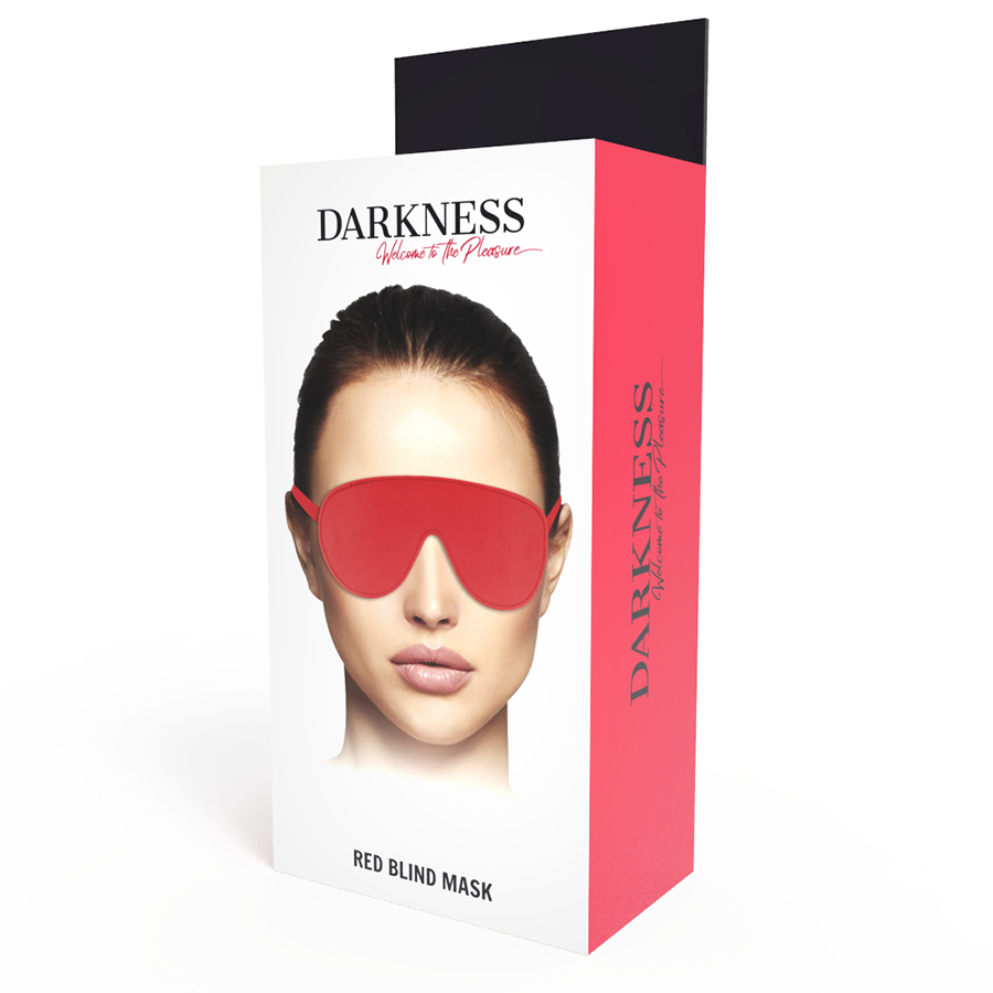 Máscara venda vermelha ajustável Darkness para jogos sensoriais e BDSM
