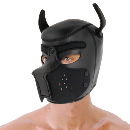 Máscara de Neoprene para Cães DARKNESS M com focinho removível e língua vermelha.