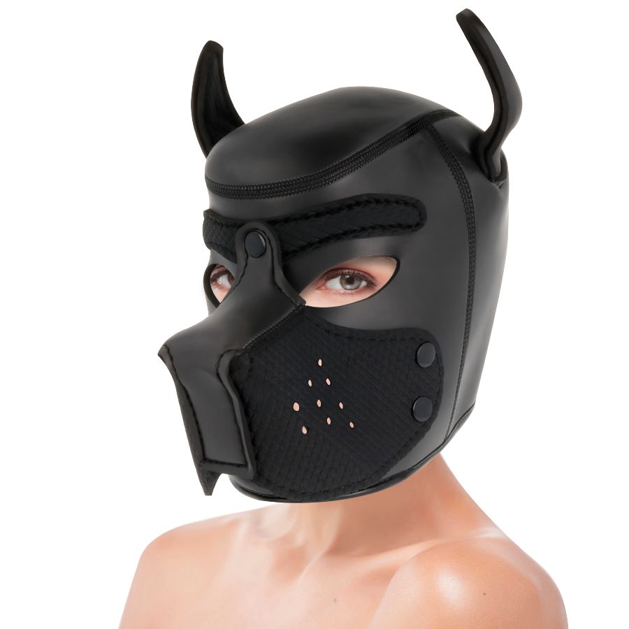Máscara de Neoprene para Cães DARKNESS M com focinho removível e língua vermelha.