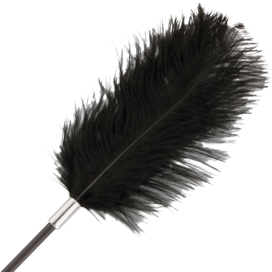 Chicote de pena dupla face Darkness preto 56cm para jogos de BDSM e estimulação sensual.
