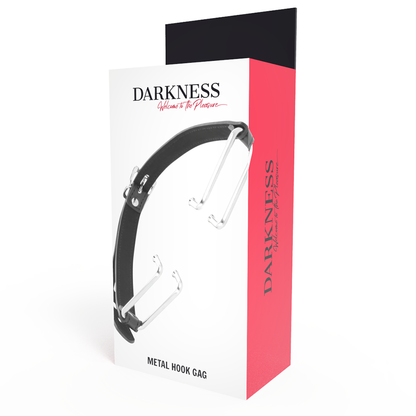 Mordaça Darkness com Gancho em Couro Ajustável, ideal para jogos BDSM e submissão.