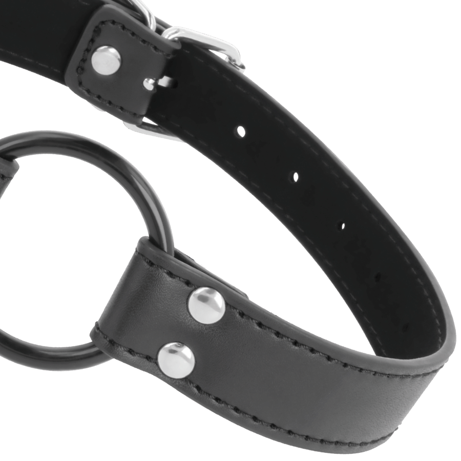 Mordaça com Anel Darkness 3.6cm para BDSM, em couro de alta qualidade