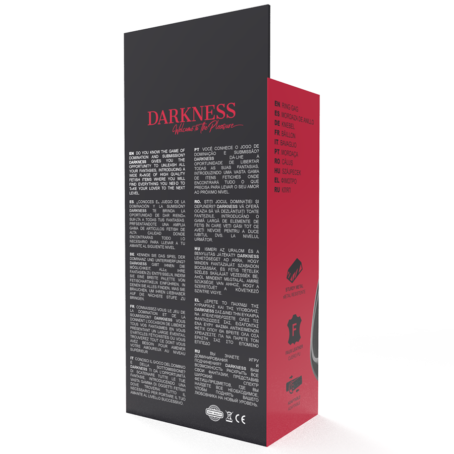 Mordaça com Anel Darkness 3.6cm para BDSM, em couro de alta qualidade