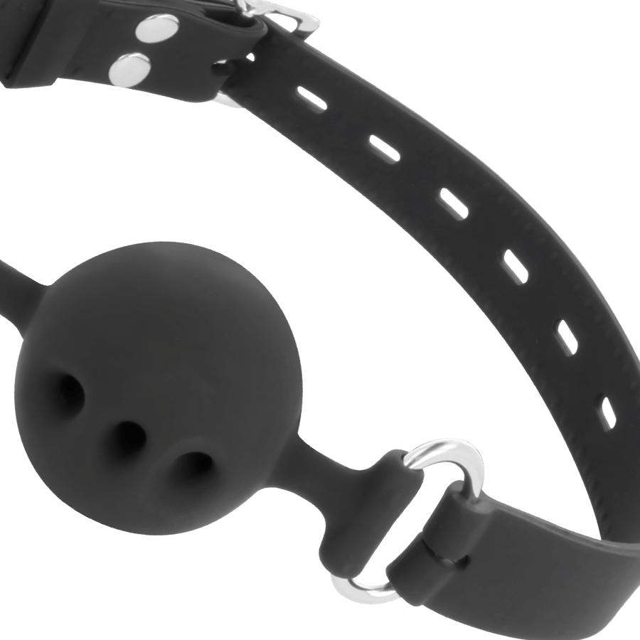 Mordaça respirável de silicone preta DARKNESS com tiras ajustáveis para BDSM