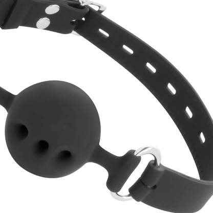 Mordaça respirável de silicone preta DARKNESS com tiras ajustáveis para BDSM