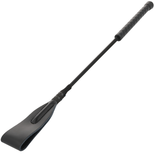 Chicote de Couro Darkness 45cm para BDSM, com foco na ponta de couro e no cabo de alta qualidade.