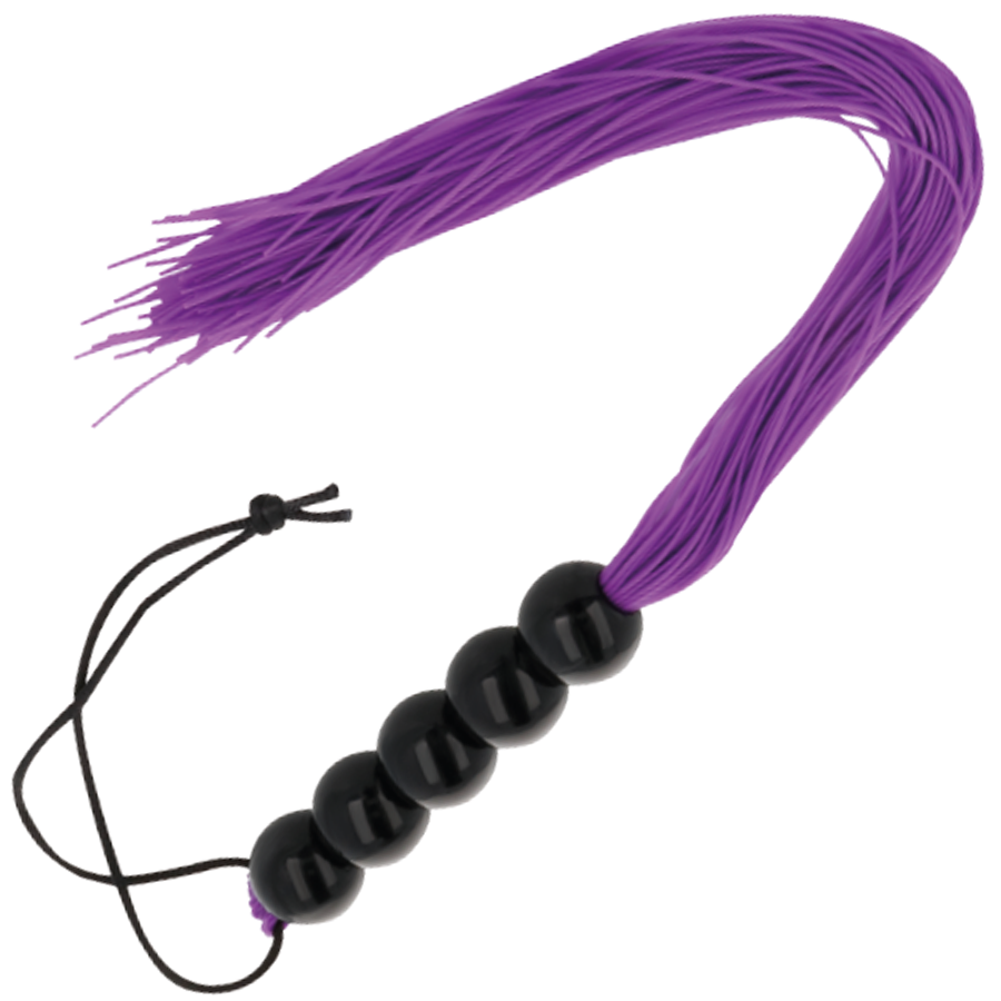 Close-up do Chicote Bondage Lilac Darkness 45cm, mostrando o seu design elegante e cor vibrante, pronto para uso em BDSM.