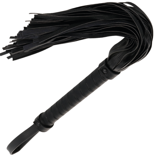 Darkness Chicote Bondage de Couro Preto 42cm para exploração BDSM e fetiche.
