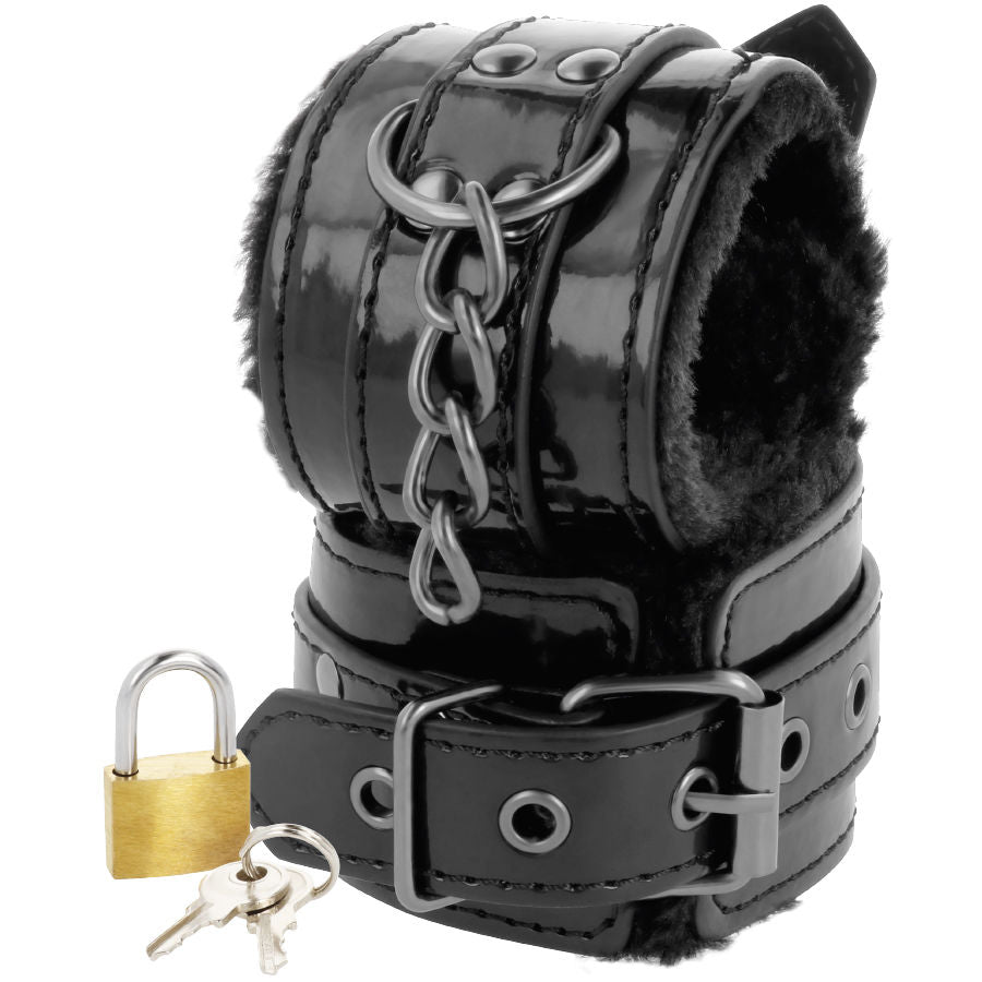 DARKNESS Algemas de Couro Ajustáveis Pretas com Cadeado para BDSM