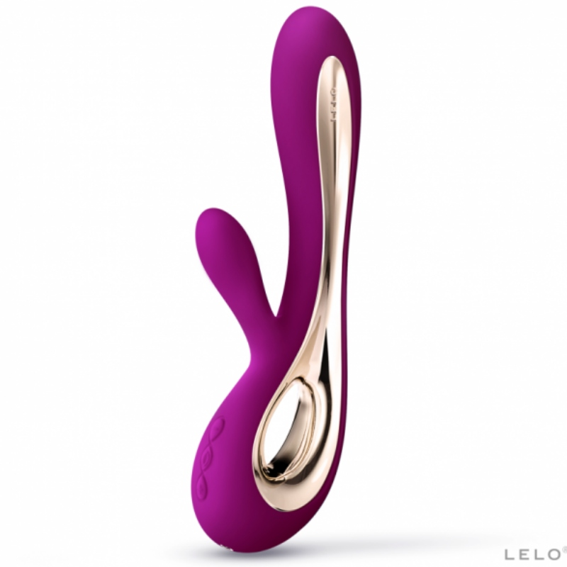 Close-up do LELO Soraya 2 Vibrador Coelho na cor Rosa Profunda, mostrando o design ergonómico e o estimulador flexível.