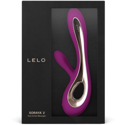 Close-up do LELO Soraya 2 Vibrador Coelho na cor Rosa Profunda, mostrando o design ergonómico e o estimulador flexível.