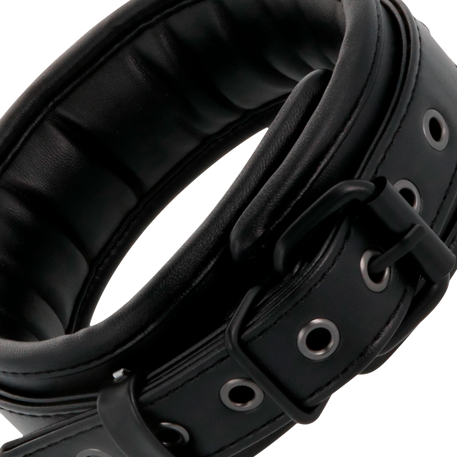 Darkness Conjunto Algemas e Coleira Ajustáveis em Couro Preto