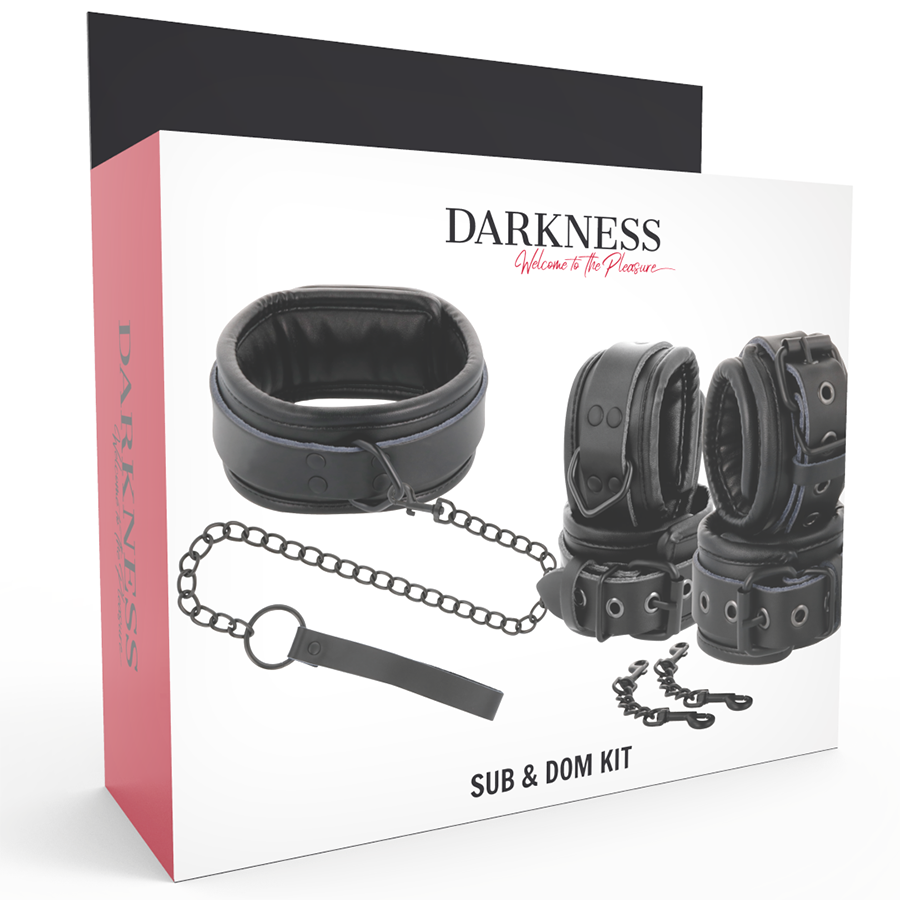 Darkness Conjunto Algemas e Coleira Ajustáveis em Couro Preto