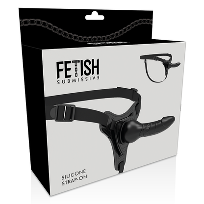 Close-up do Arnês Fetish Submissive de Silicone Preto Realista 16cm, mostrando sua textura suave e design ergonómico.