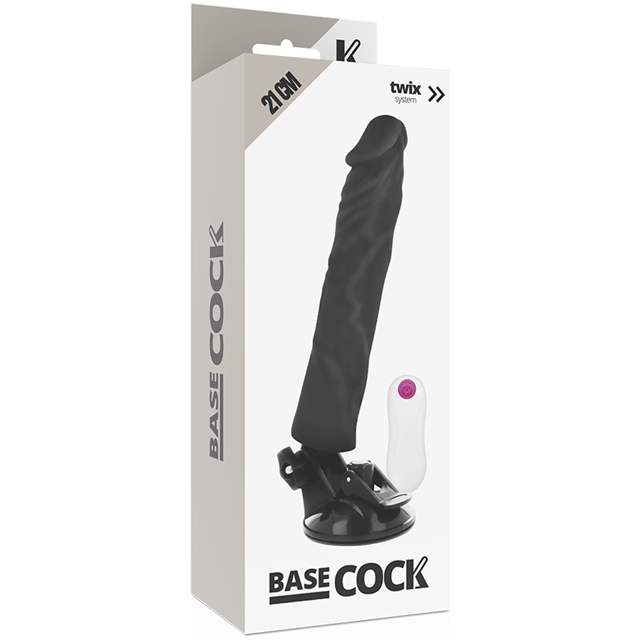 Close-up do Vibrador Realístico BASECOCK com Controle Remoto 21x4cm, mostrando detalhes da textura natural e design ergonómico.