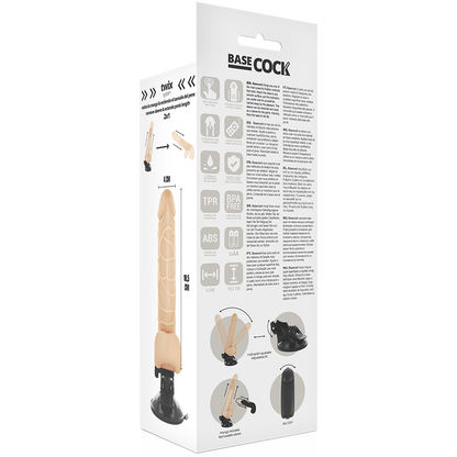 Close-up do BASECOCK Vibrador Realista com Controle Remoto 18.5cm, mostrando sua textura e detalhes anatómicos.