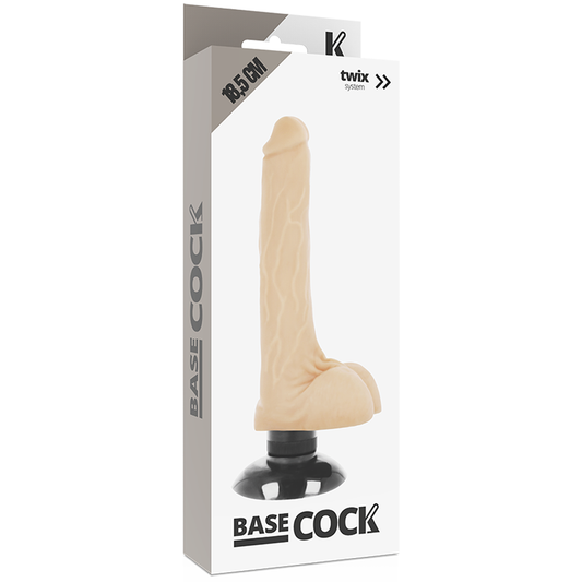 Close-up do BASECOCK Vibrador Realístico 2-em-1 Natural 18.5 cm, mostrando a textura e formato ergonómico.