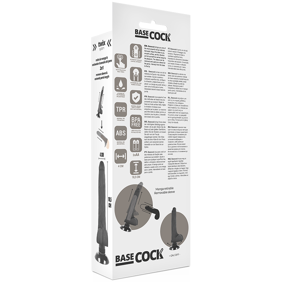 Close-up do BASECOCK Vibrador Realístico 2-em-1 Natural 18.5 cm, mostrando a textura e formato ergonómico.