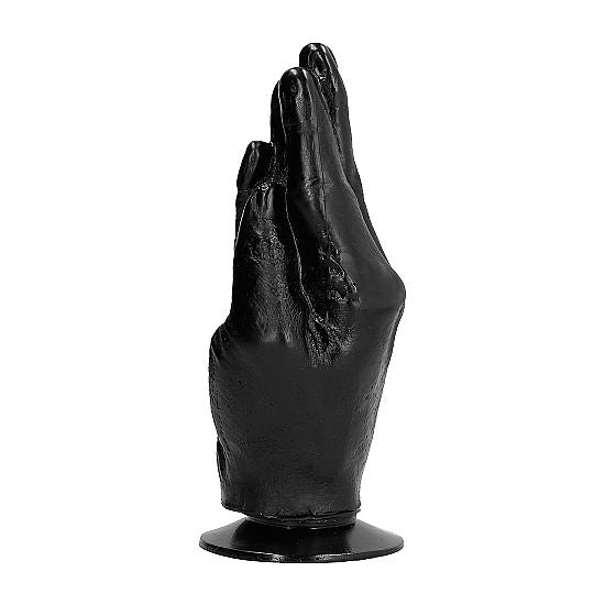 Close-up do ALL BLACK Dildo de Fisting Anatómico de 21 cm, preto, mostrando a sua forma ergonómica e superfície lisa para exploração anal.