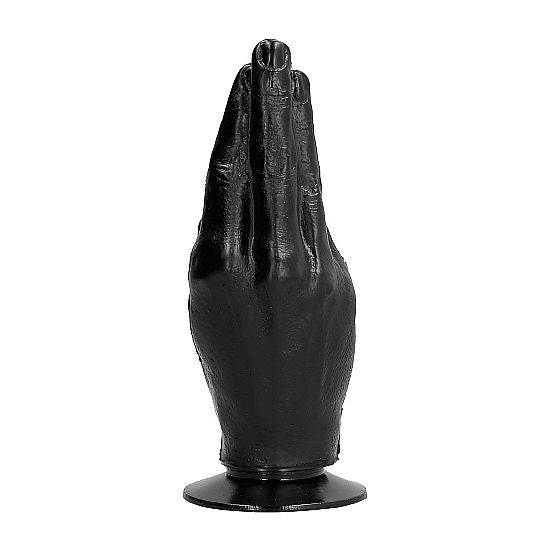 Close-up do ALL BLACK Dildo de Fisting Anatómico de 21 cm, preto, mostrando a sua forma ergonómica e superfície lisa para exploração anal.